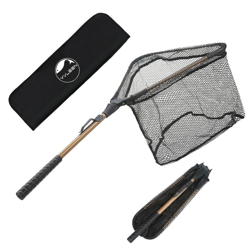 YVLEEN Folding Fishing Net - Foldable Fish Landing Net Robust Aluminum Telescopic Pole Handle and Nylon Mesh 16inch Hoop Size - Image 1